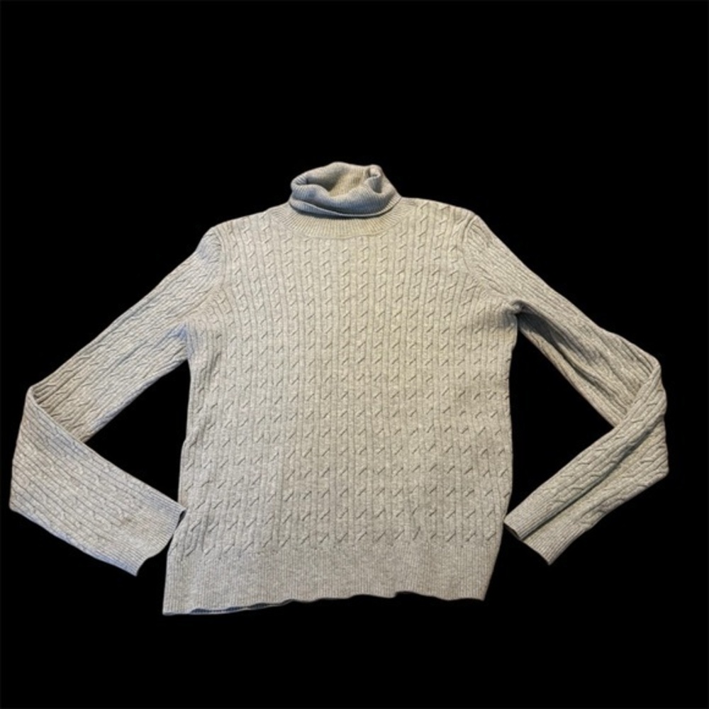 Talbots Women’s Pima Cotton Cable Knit Turtleneck Sweater – Gray – Size M
